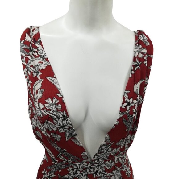 Lulus More Flower To Ya Rust Deep V Neck Open Spaghetti Strap Back Maxi Dress S - Picture 4 of 11